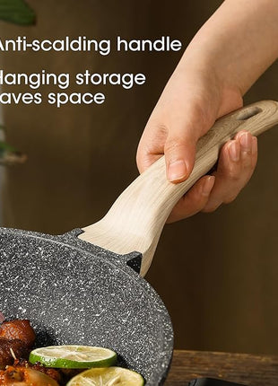 CAROTE 12.5 Inch Nonstick Deep Frying Pan with Lid, 6.5 Qt Jumbo Cooker Saute Pan with Pour Spout, Skillet Induction Cookware, Non Stick Cooking Pan PFOA Free, Classic Granite