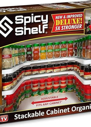 Spicy Shelf Deluxe - Expandable Spice Rack and Stackable Cabinet & Pantry Organizer (1 Set of 2 Shelves) - As seen on TV Deluxe (Spicy Shelf Organizer) - Pantry Organization - Pantry Spice Organizer