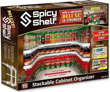 Spicy Shelf Deluxe - Expandable Spice Rack and Stackable Cabinet & Pantry Organizer (1 Set of 2 Shelves) - As seen on TV Deluxe (Spicy Shelf Organizer) - Pantry Organization - Pantry Spice Organizer