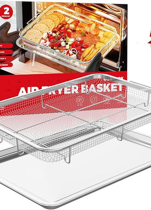 Air Fryer Basket for Oven, Air Fryer Basket and Stainless Steel Baking Tray Pant Oven Air Fryer Pan Rack for Cooking Baking Dishwasher and Broiling (18.7"x12.8")