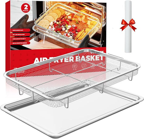 Air Fryer Basket for Oven, Air Fryer Basket and Stainless Steel Baking Tray Pant Oven Air Fryer Pan Rack for Cooking Baking Dishwasher and Broiling (18.7"x12.8")