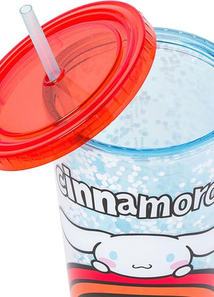 Silver Buffalo Sanrio Hello Kitty and Friends Cinnamoroll Rainbow Plastic Confetti Cold Cup with Lid and Straw, 32 Ounces