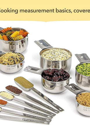 Simply Gourmet Measuring Cups and Spoons Set of 12 – Stainless Steel Kitchen Gadgets – Stackable Design with Long Handle Spoons – Fits in Jars – Cooking & Baking Measuring Set for Dry & Liquid