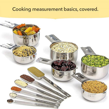 Simply Gourmet Measuring Cups and Spoons Set of 12 – Stainless Steel Kitchen Gadgets – Stackable Design with Long Handle Spoons – Fits in Jars – Cooking & Baking Measuring Set for Dry & Liquid