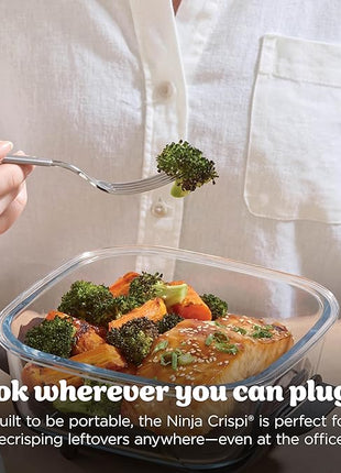 Ninja Crispi Air Fryer, Microwave, Freezer & Dishwasher Safe, Non Toxic Glass Portable Cooking System, 4 QT & 6 Cup Glass Containers with Storage Lids, Easy Meals, Air Fry, Bake, Stone, FN101ST