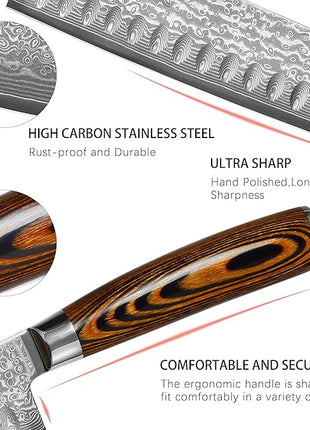 Japanese Santoku Knife 7" Damascus VG10 Stainless Steel 67-Layer Forged Razor Sharp Asian Chef's Knife Pakkawood Handle Precision Slicing Dicing Chopping Meat Fish Vegetables Gift Box