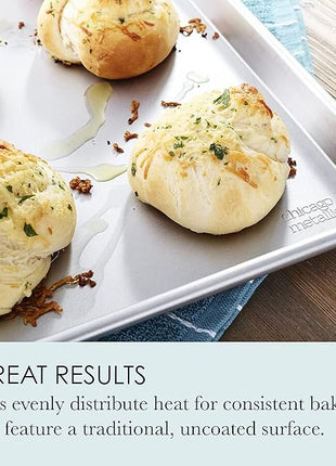 Chicago Metallic Commercial II Traditional Uncoated 16-3/4 by 12-Inch Jelly-Roll Pan, Perfect for making jelly rolls, cookies, pastries, pizza, one-pan meals, and more, Set of 2