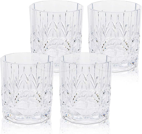 BELLAFORTE Tritan Plastic Whiskey Glasses Set of 4, 13oz Unbreakable Wine Glasses, Shatterproof Crystal Cut Drinking Glasses for Old Fashioned, Cocktails - BPA Free - Dishwasher Safe - Clear