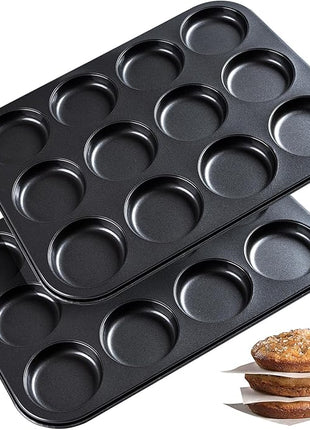 Muffin Top Pan 2 Pack Baking Pans Whoopie Pie Pan, Nonstick 3 Inch Yorkshire Pudding Pan for Pansuffin, Moon Pie, Cookies, Small Hamburger Bun