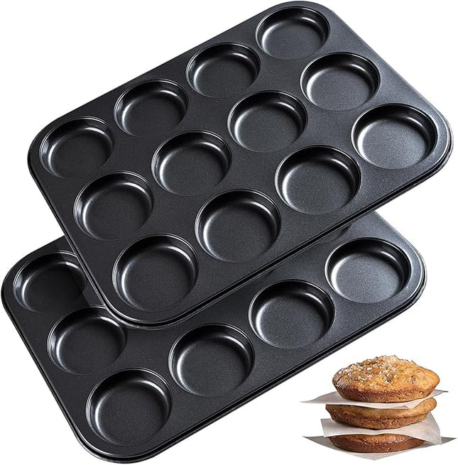 Muffin Top Pan 2 Pack Baking Pans Whoopie Pie Pan, Nonstick 3 Inch Yorkshire Pudding Pan for Pansuffin, Moon Pie, Cookies, Small Hamburger Bun