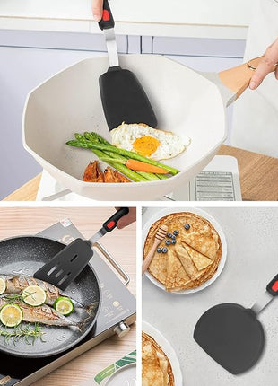 Hotec Silicone Spatula Turner for Nonstick Cookware, Cooking Spatulas 600°F Heat Resistant Large Flexible Rubber Spatula Set of 3, Kitchen Utensils for Flipping Eggs, Burgers, Pancakes, Crepes