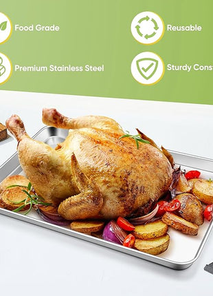 TeamFar Stainless Steel Baking Sheet, 20’’ x 14’’ Large Baking Sheet Pan Bakeware Set Cookie Sheets for Baking, Roasting, Cooking, Non Toxic, Mirror Finish & Dishwasher Safe