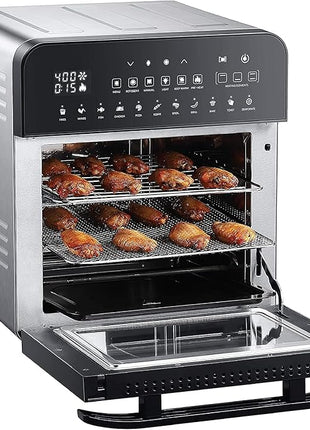 GoWISE USA 14.7-Quart Air Fryer Grill with Dual Heating Elements & Oven with Rotisserie, Dehydrator, Preheat and Broil Functions + 11 Accessories with 2 Recipe Books (Stainless Steel/Black), Ultimate