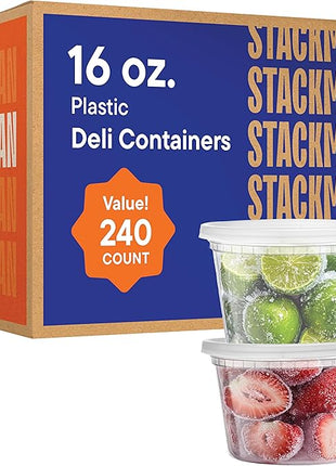 Stack Man [240 Sets - 16 oz.] Clear Plastic Deli Food Storage Containers with Airtight Lids - Soup Containers - Bulk Pack - 240/Case Brand