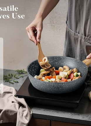 Kitchen Academy Induction Cookware Sets - 12 Piece Gray Cooking Pan Set, Granite Nonstick Pots and Pans Set