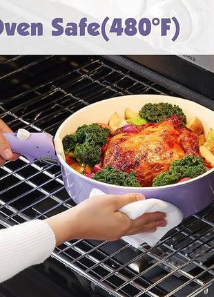 SENSARTE 17 Piece Ceramic Pots and Pans Set, Nonstick Detachable Handle Cookware, Induction Kitchen Cookware Set with Removable Handle, Dishwasher ＆ Oven Safe (Purple)