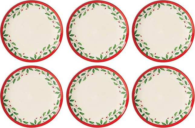 Lenox 893491 Holiday 6-Piece Accent Plate Set, Christmas Dinnerware, Hosting