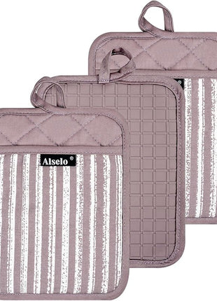 Silicone Pot Holders Set of 3 Heat Resistant & Non Slip Potholders, Professional Oven Hot Pads with Pockets Mitts for Kitchen Cooking Baking Barbecue (3, Purple)