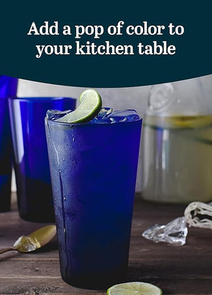 Libbey Cobalt Blue Drinking Glasses, Classic Design Flare Tumbler Glasses Set of 8, Dishwasher Safe Glass Drinking Glasses for Beverages