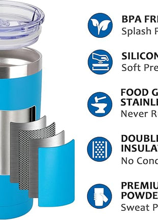 SUNWILL Travel Coffee Tumbler 20 oz, Insulated Mug with Lid, Stainless Steel Cup for Outdoor, Powder Coated Royal Blue