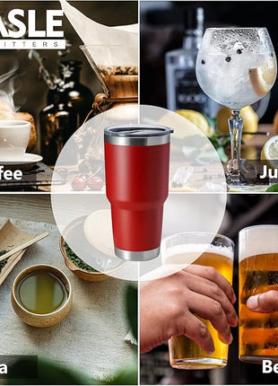HASLE OUTFITTERS 30oz Stainless Steel Tumbler, Double Wall Vacuum Insulated Travel Mug Tumbler, Durable Insulated Coffee Mug, Gift Box Set (Red, 8)