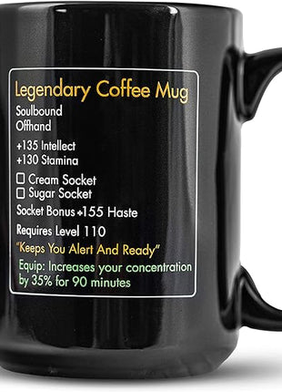 MMO Mug - Legendary Coffee Mug Level 110 - Large Ceramic Black15oz - Gaming, Gamer Cup