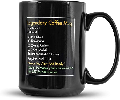 MMO Mug - Legendary Coffee Mug Level 110 - Large Ceramic Black15oz - Gaming, Gamer Cup