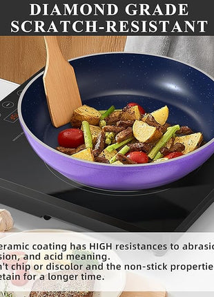 Nuwave Healthy Duralon Blue Ceramic Nonstick Cookware Set, Diamond Infused Scratch-Resistant, PFAS Free, Dishwasher & Oven Safe, Induction Ready & Evenly Heats, Tempered Glass Lids & Stay-Cool Handles