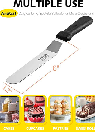 Anaeat Icing Spatula, Professional Cake Angled Offset Spatula with 6" Stainless Steel Blade - Thickened Frosting Knife with Durable Plastic Handle for Cake Decorating, Pastry & Baking