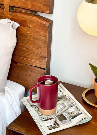 Mora Ceramics Large Tea Mug with Loose Leaf Infuser and Ceramic Lid, 18 oz, Portable, Microwave and Dishwasher Safe, Tall Coffee Cup - Rustic Matte Ceramic Glaze, Modern Herbal Tea Strainer, Merlot