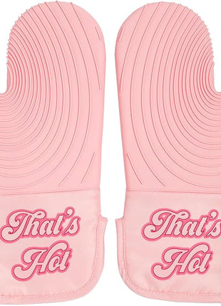 Paris Hilton Oven Mitt Set with Iconic That's HOT Design, Heat Resistant Pot Holders Featuring Non-Slip Textured Silicone Grips, 2-Piece Set, Pink