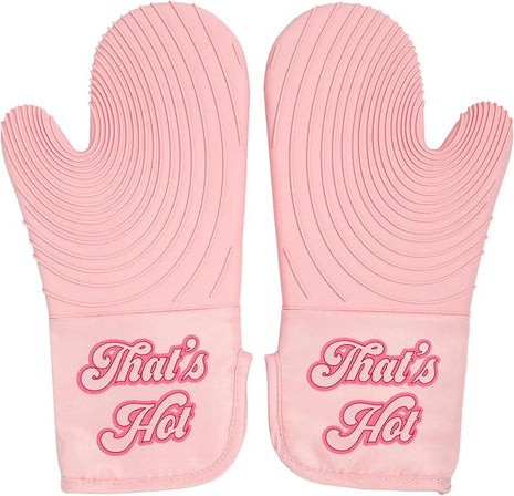 Paris Hilton Oven Mitt Set with Iconic That's HOT Design, Heat Resistant Pot Holders Featuring Non-Slip Textured Silicone Grips, 2-Piece Set, Pink