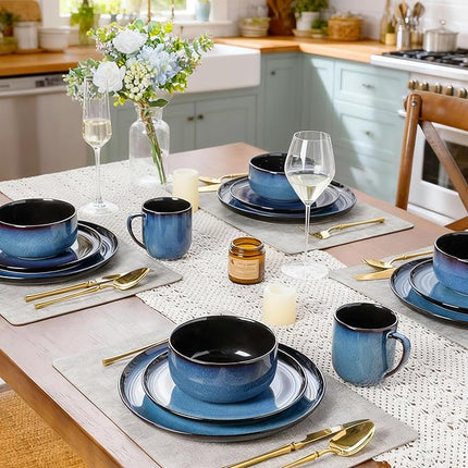 LeRatio Ceramic Dinnerware Sets for 4,Porcelain Plates and Bowls Sets,Handmade Reactive Glaze Dishes Set,Chip Resistant and Scratch Resistant | Oven&Dishwasher & Microwave Safe,Service for 4-Blue