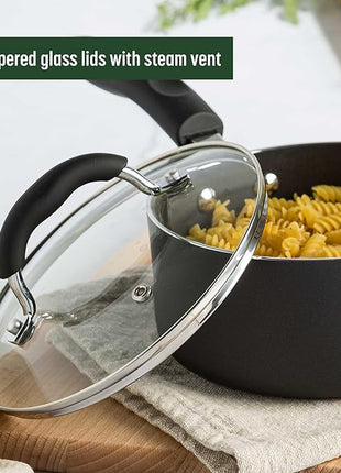 Goodful Ceramic Nonstick Pots and Pans Set, Premium Ceramic Coating Made without PFOA, PTFE or PFAS, Dishwasher Safe, 12-Piece, Charcoal Gray