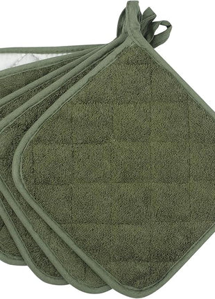 100% Cotton Kitchen Everyday Basic Terry Pot Holder Heat Resistant Coaster Potholder for Cooking and Baking Set of 5 Olive Green