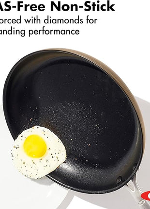 OXO Enhanced 12” Nonstick Frying Pan Skillet with Lid, Ceramic PFAS-Free Cookware, Stainless Steel Handle, Eggs & Omelets, Dishwasher & Oven Safe, Biscuit Brown