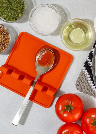 Zulay Kitchen Silicone Utensil Rest with Drip Pad for Multiple Utensils - BPA-Free, Heat-Resistant Spoon Rest & Spoon Holder for Stove Top - Kitchen Utensil Holder for Ladles & Tongs - Orange