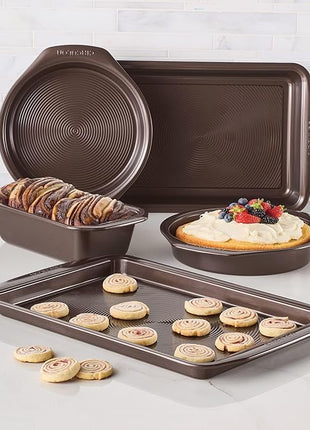 Circulon Nonstick Bakeware Set with Nonstick Cookie Sheet, Bread Pan, Bakings Pan and Cake Pans - 5 Piece, Chocolate Brown
