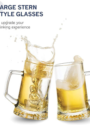 Bormioli Rocco 4-Pack Solid Heavy Large Beer Glasses with Handle - 17.1/4 Ounce Glass Steins, Traditional Beer Mug glasses Set, Perfect Coffee - Tea Glass, Everyday Drinking Glasses, Cocktail Glasses