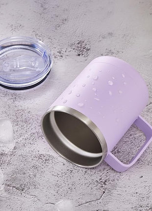 MEWAY 12oz Coffee Mug With Handle 2 Pack Bulk,Stainless Steel Insulated Travel Tumblers With Sliding Lid,Double Wall Vacuum Camping Cup for Hot & Cold Drinks Tea (Lilac&Pink,Set of 2)