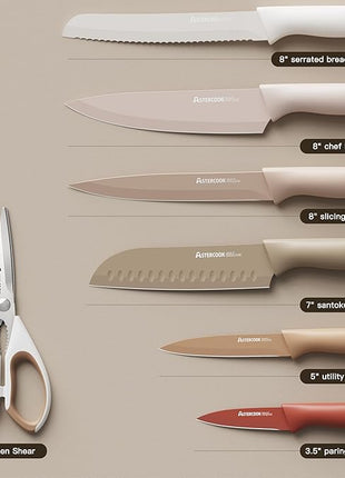 Astercook Knife Set, 13 Pieces Kitchen Knives Set with Healthy Anti-Rust Coating, Dishwasher Safe, Stainless Steel Chef Knife Sets with 6 Blade Guards, Perfect Holiday Gifts for Kitchen