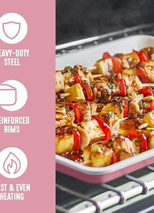 GreenLife Bakeware 18” x 13” Half Cookie Sheet Baking Pan, Non-Toxic PFAS-Free Healthy Ceramic Nonstick, Oven Safe to 450°F, Easy Release, Even Heating, Easy Clean, Pink