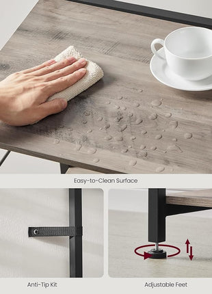 VASAGLE Bakers Rack with Power Outlet, 35.4 Inches Microwave Stand, Coffee Bar, 4 AC Outlets, with Adjustable Shelves, 8 S-Hooks, Basket, Spice Racks, Heather Greige and Ink Black UKKS031K02