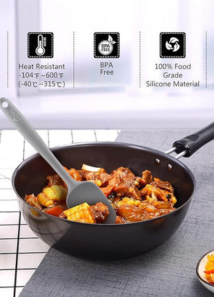 HOTEC 600℉ Heat Resistant BPA-Free Silicone Rubber Spatula Set,Kitchen Cooking Spatulas, Baking, Mixing for Non Stick Cookware, Dishwasher Safe, Set of 5 Grey