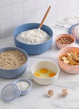 COOK WITH COLOR Prep Bowls with Lids- Wide and Deep Nesting Plastic Small Mixing Bowl Set with Lids, 12 Piece Set - Wide Bowls, Blue/Pink