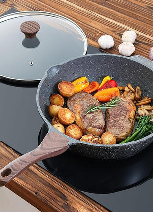 SENSARTE Nonstick Deep Frying Pan Skillet, 11-inch Saute Pan with Lid, Stay-cool Handle, Chef Pan Healthy Stone Cookware Cooking Pan, Induction Compatible