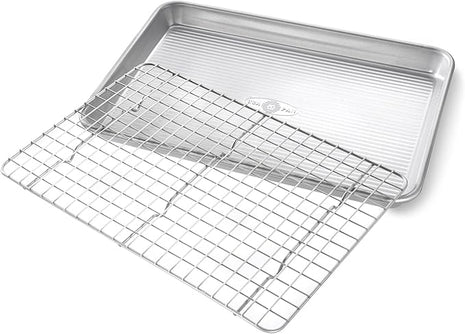 USA Pan Bakeware Quarter Sheet Baking Pan and Bakeable Nonstick Cooling Rack Set, Metal