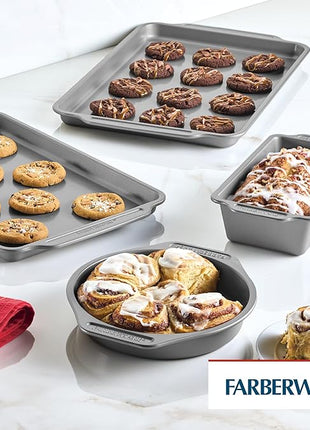 Farberware Steel Nonstick Baking, Includes Cookie, Loaf/Meatloaf, Cake Pan, 4 Piece Non Stick Bakeware Set, Gray