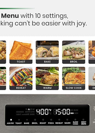 VAL CUCINA Infrared Heating Air Fryer Toaster Oven, Extra Large Countertop Convection Oven 10-in-1 Combo, 6-Slice Toast, Enamel Baking Pan Easy Clean with Recipe Book, Black Matte Stainless Steel