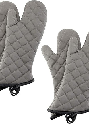 ARCLIBER Oven Mitts 2 Pairs of Quilted Terry Cloth Cotton Lining,Extra Long Professional Heat Resistant Kitchen Oven Gloves,16 Inch,Gray